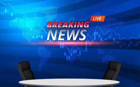 White table and chairs with breaking news live on lcds background Stock Illustration
