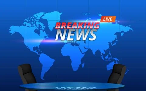 White table and chairs with breaking news live on lcds background Stock Illustration