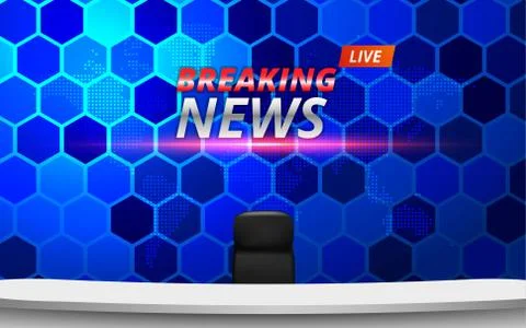White table and chairs with breaking news live on lcds background Stock Illustration