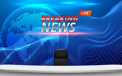 White table and chairs with breaking news live on lcd background Stock Illustration