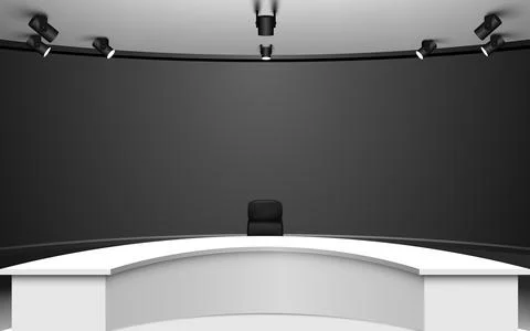 White table and chairs with breaking news live on lcds background Stock Illustration