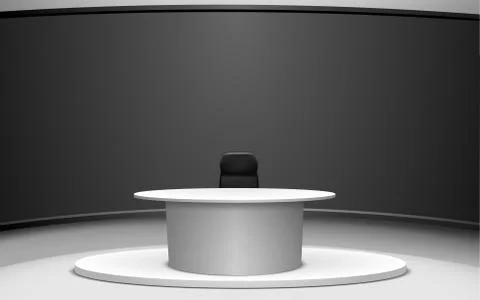 White table and lcd background in a news studio room Stock Illustration