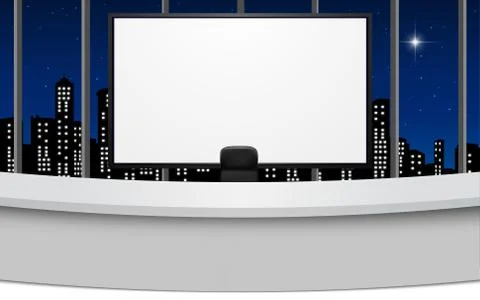 White table and lcd tv in the news studio Stock Illustration