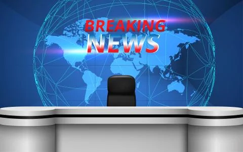 White table and lcds background in the news studio room Stock-Illustration