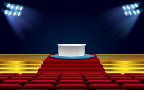 White table and spotlight on the stage in the hall Stock Illustration