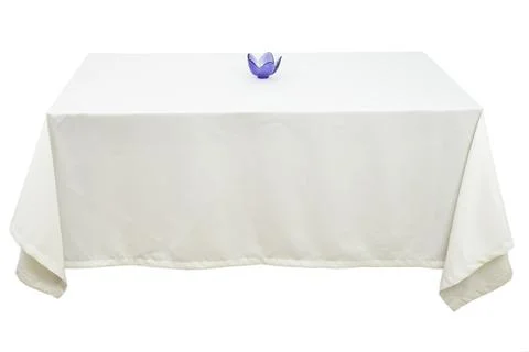 White Table cloth on a rectangular table, isolated on white Stock Photos