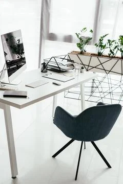 White table computer notebook document Stock Photos