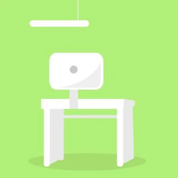 White Table with Computer Screen Monitor Back View Stock Illustration