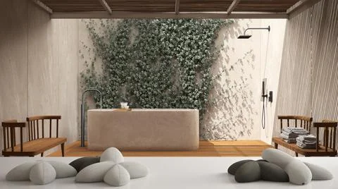 White table, desk or shelf with five soft white pillows in the shape of stars Stock Illustration