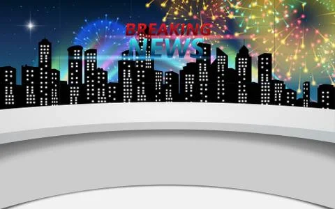 White table with firework in city background in the news studio room Stock Illustration