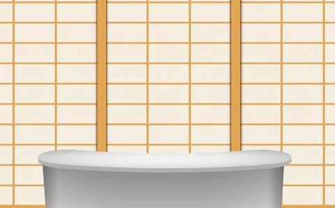 White table with japan wall background in the studio room Stock Illustration