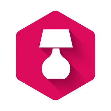 White Table lamp icon isolated with long shadow background. Desk lamp. Pink Stock Illustration