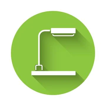 White Table lamp icon isolated with long shadow. Green circle button. Vector Stock Illustration