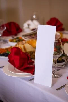 White table paper plaques on the table cafe Stock Photos