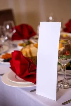White table paper plaques on the table cafe Stock Photos