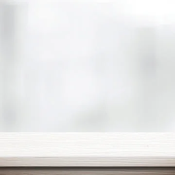 White table presentation, desk and blur background, Empty wood counter, shelf Stock Photos