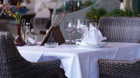 White table in the restaurant Stock Photos