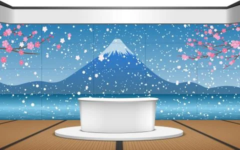 White table in the studio room with the snow fall Stock Illustration