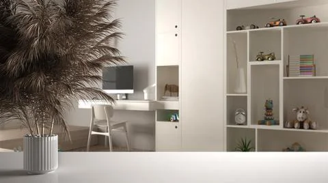 White table top or shelf with straws, dry plants, ornament, ears, sheaf, bran Stock Illustration