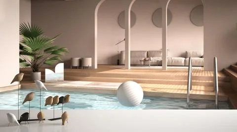 White table top or shelf with minimalistic bird ornament, birdie knick - knac Stock Illustration