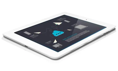 White tablet with abstract cloud graphics on display Stock Illustration