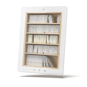 White tablet with bookshelf Illustrazione stock