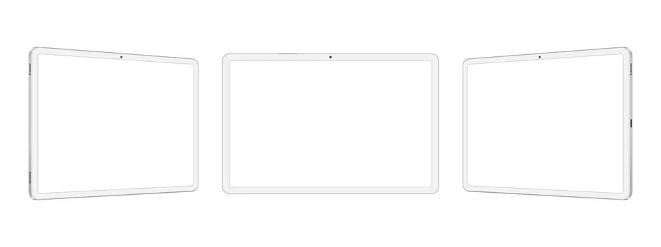 White Tablet Computers Mockups with Blank Horizontal Screens Stock Illustration