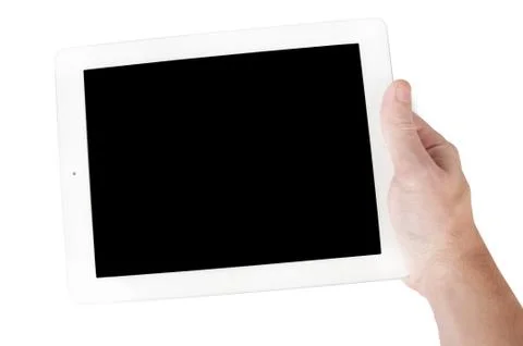 White tablet in his hands Foto stock