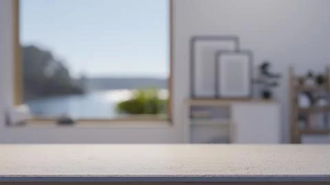 A white tabletop with empty space for display product in a modern living ro.. Stock Illustration