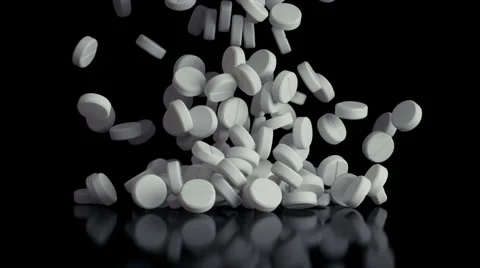 White Tablets Fall to The Black Ground, 3d Animation 4k Vidéo 64051653