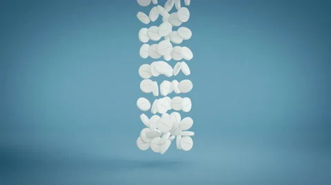 White Tablets Fall to the Ground, 4k 3d Animation Stock Footage 64747586