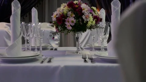 White tableware in the restaurant. slider shoot Stockbeeldmateriaal 97438774