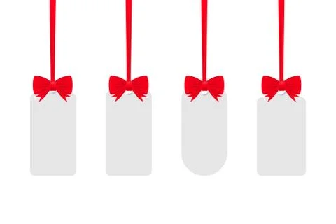 White tags isolated on white background with red ribbon. Vector stock illustr Stock Illustration