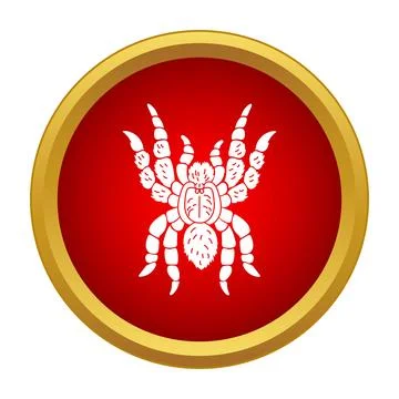 White tarantula spider icon on red button Stock Illustration