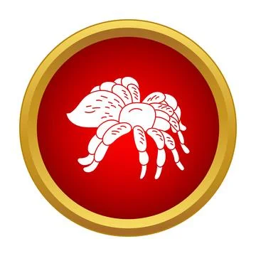 White tarantula spider icon on red circle Stock Illustration