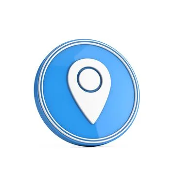 White Target Map Pointer Pin Icon in Blue Circle Button. 3d Rendering Stock Illustration