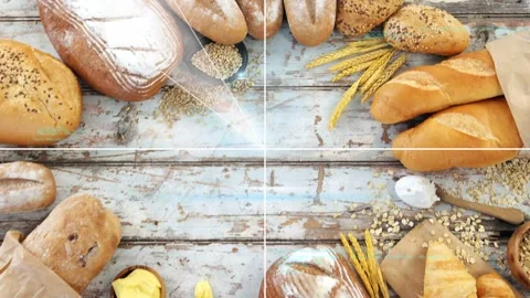 White target overlay appearing then pulsing and rotating, revealing baked goods Stock Footage 333278614