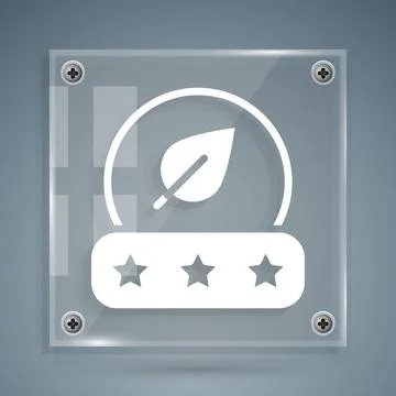 White Tea leaf icon isolated on grey background. Tea leaves. Square glass panels Stock Illustration