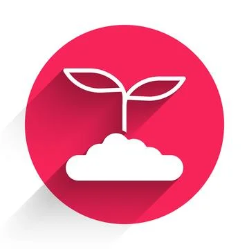 White Tea leaf icon isolated with long shadow background. Tea leaves. Red c.. Stock Illustration