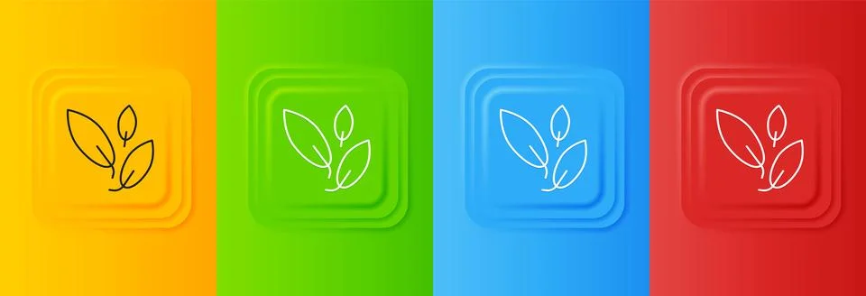 White Tea leaf icon isolated on colorful background. Tea leaves. Set icons .. Stock Illustration