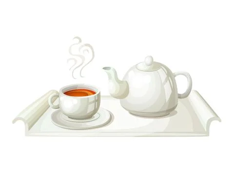 White teapot and cup of tea Stock Illustration