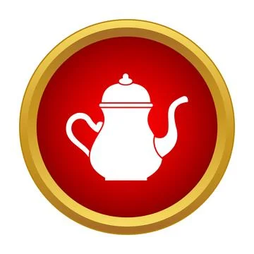 White teapot icon in red circle button イラスト素材