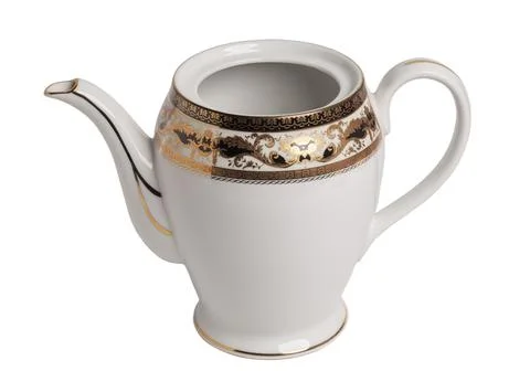 White teapot with pattern isolated in white background. Foto stock