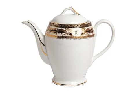 White teapot with pattern isolated in white background. Stock Photos