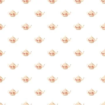 White teapot with red flowers pattern Illustration