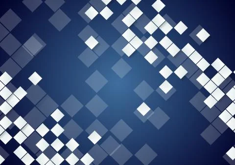 White tech squares on dark blue background イラスト素材