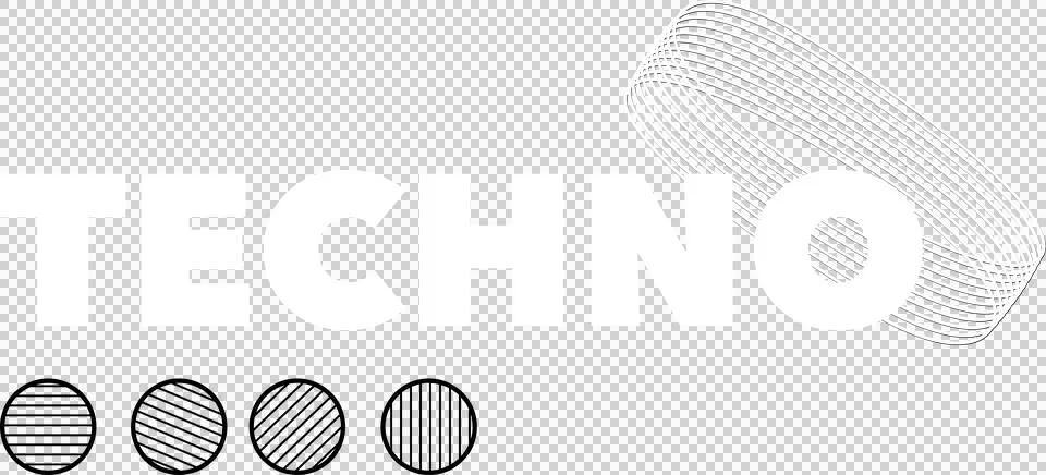 White TECHNO lettering is floating flat on clear background with abstract loop イラスト素材