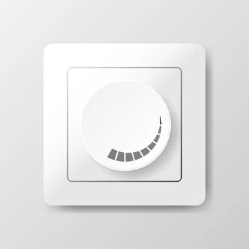 White technology music button, volume knob with realistic designed shadow, ra Stockillustratie