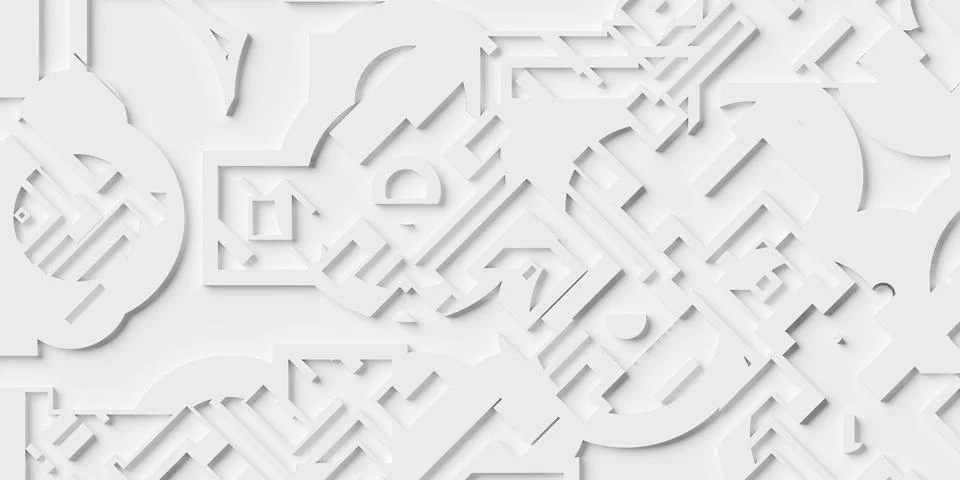 White technology or sci-fi texture from overlapping circles and rectangles .. 스톡 일러스트