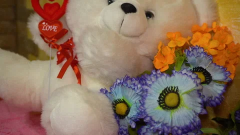 White teddy bear with a heart Stock Footage 262523813